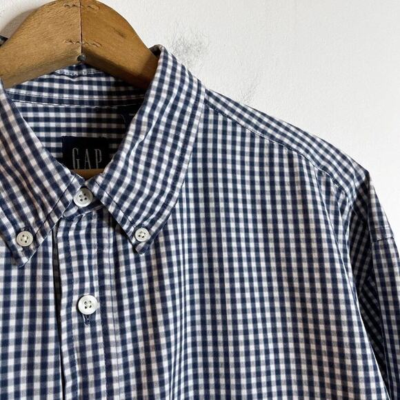 Gap Men's Button Down Shirt L Gingham Navy Blue Check 100% Cotton Long Sleeve - Picture 3 of 7